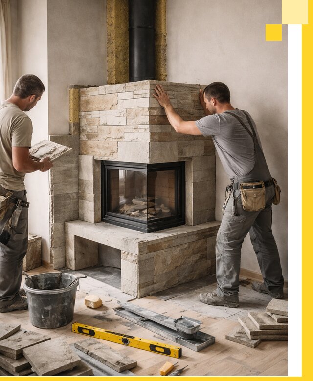 Угловые камины под ключ проект, монтаж и отделка в Чистополе