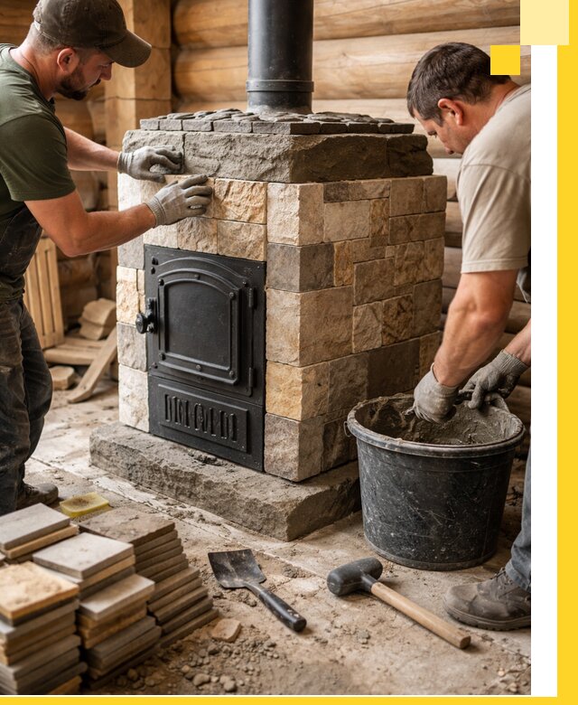 Облицовка банной печи под ключ в Чистополе: камень и плитка