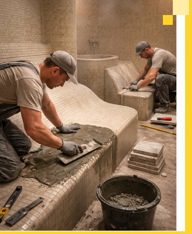 Лежаки для хамама под ключ в Чистополе, проект и монтаж